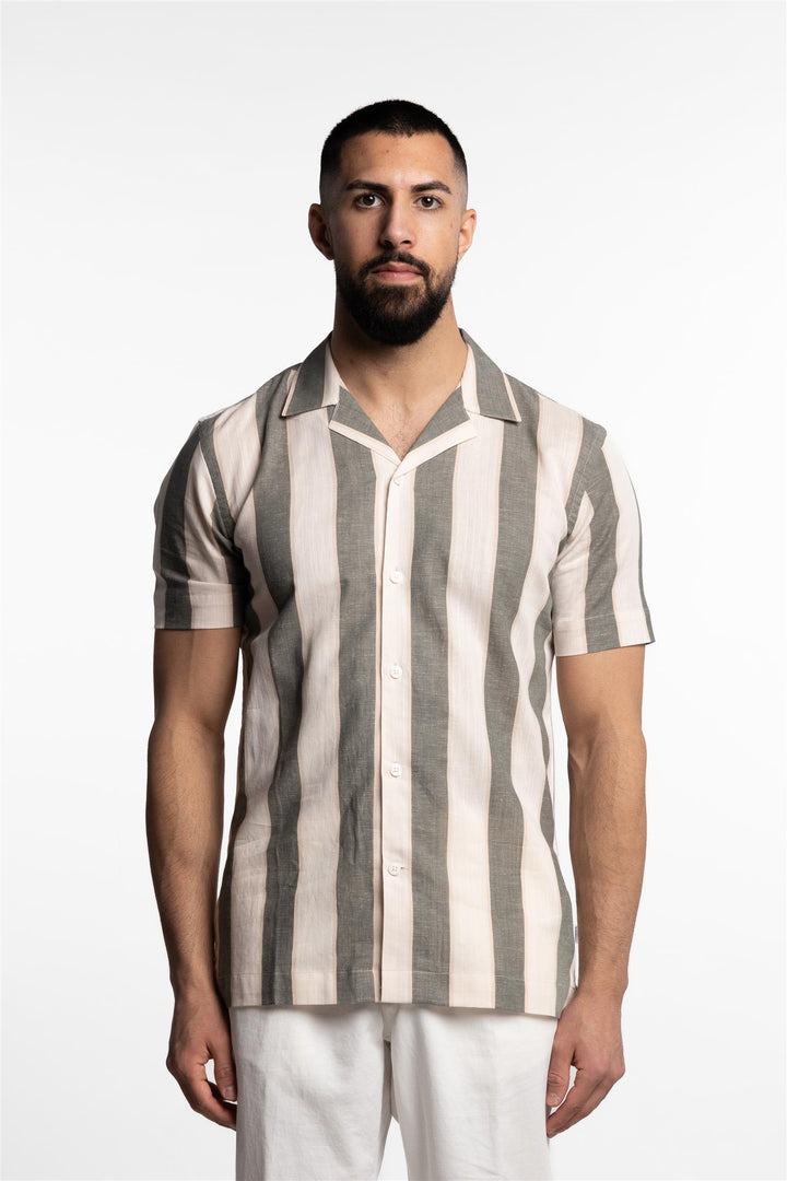 Striped Cotton/Linen Shirt Army