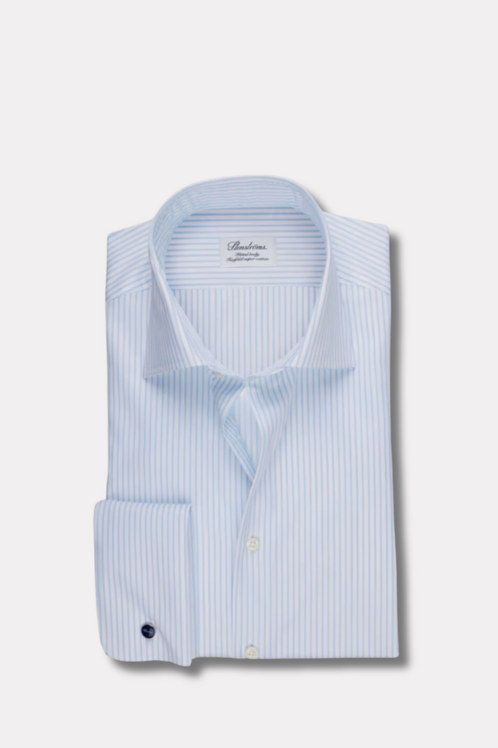 Fitted Body Twill Shirt French Cuffs Light Blue