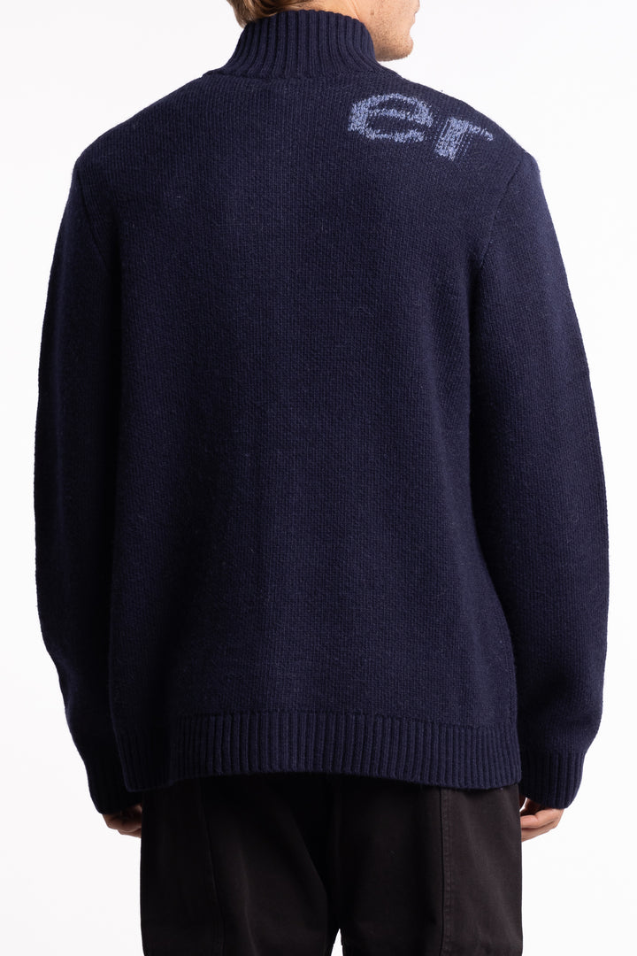 Haza Logo Zip Cardigan Blue Mix