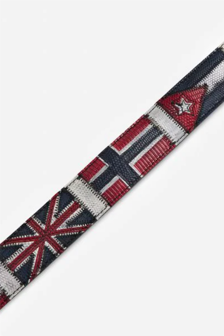 Lizard Leather Flag Belt White Multi