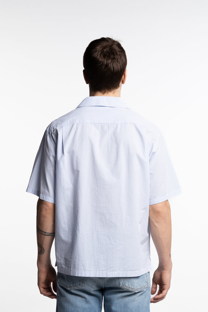 Riviera Seersucker Cotton Shirt Light Blue