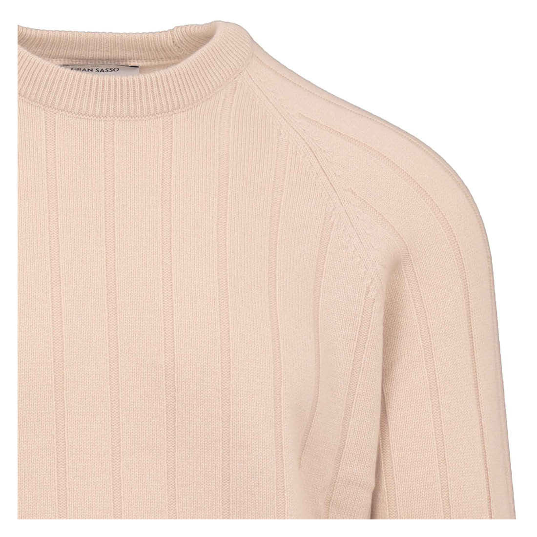 Ribbed Virgin Wool/Cashmere Sweater Cream – detalj