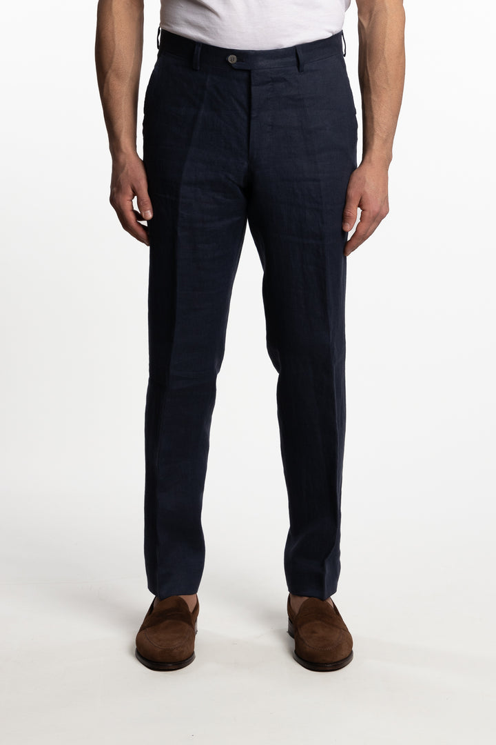 Denz Slim Fit Linen Trousers Navy