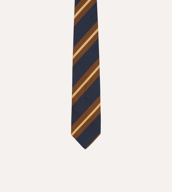 Mogador Silk-Cotton Tie Navy & Brown Stripe
