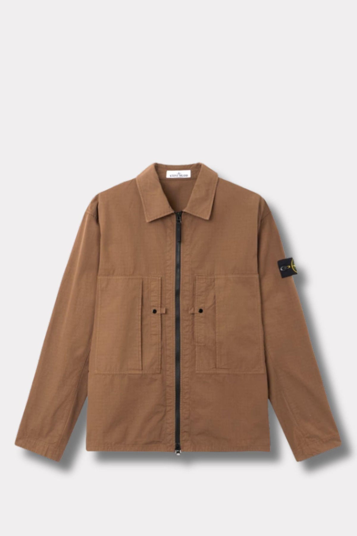 1200005 Comfort-fit zip-up Ripstop Overshirt With Pockets Brown