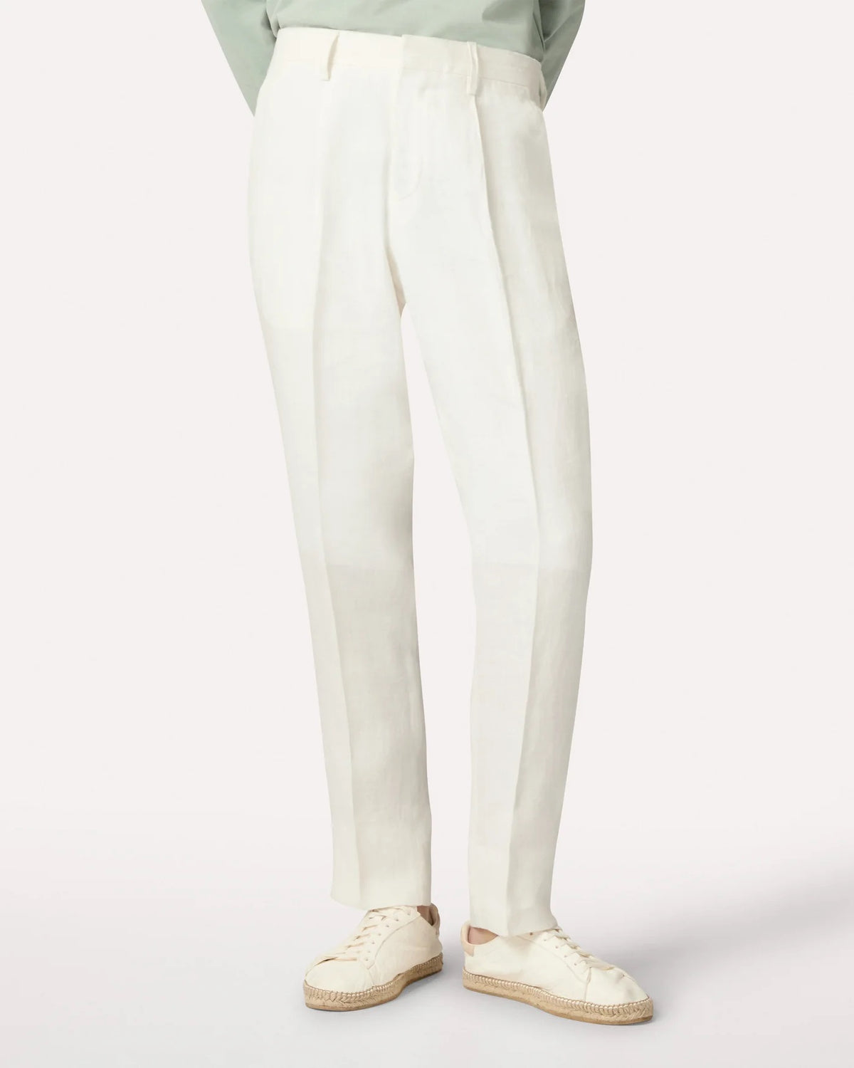 Linen Flat-front Trousers Cream