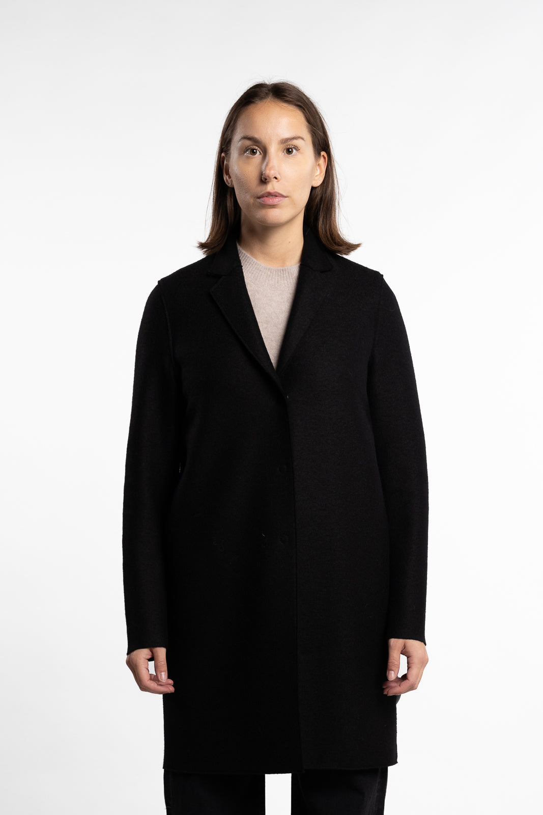 Women Cocoon Coat pressed wool- Black