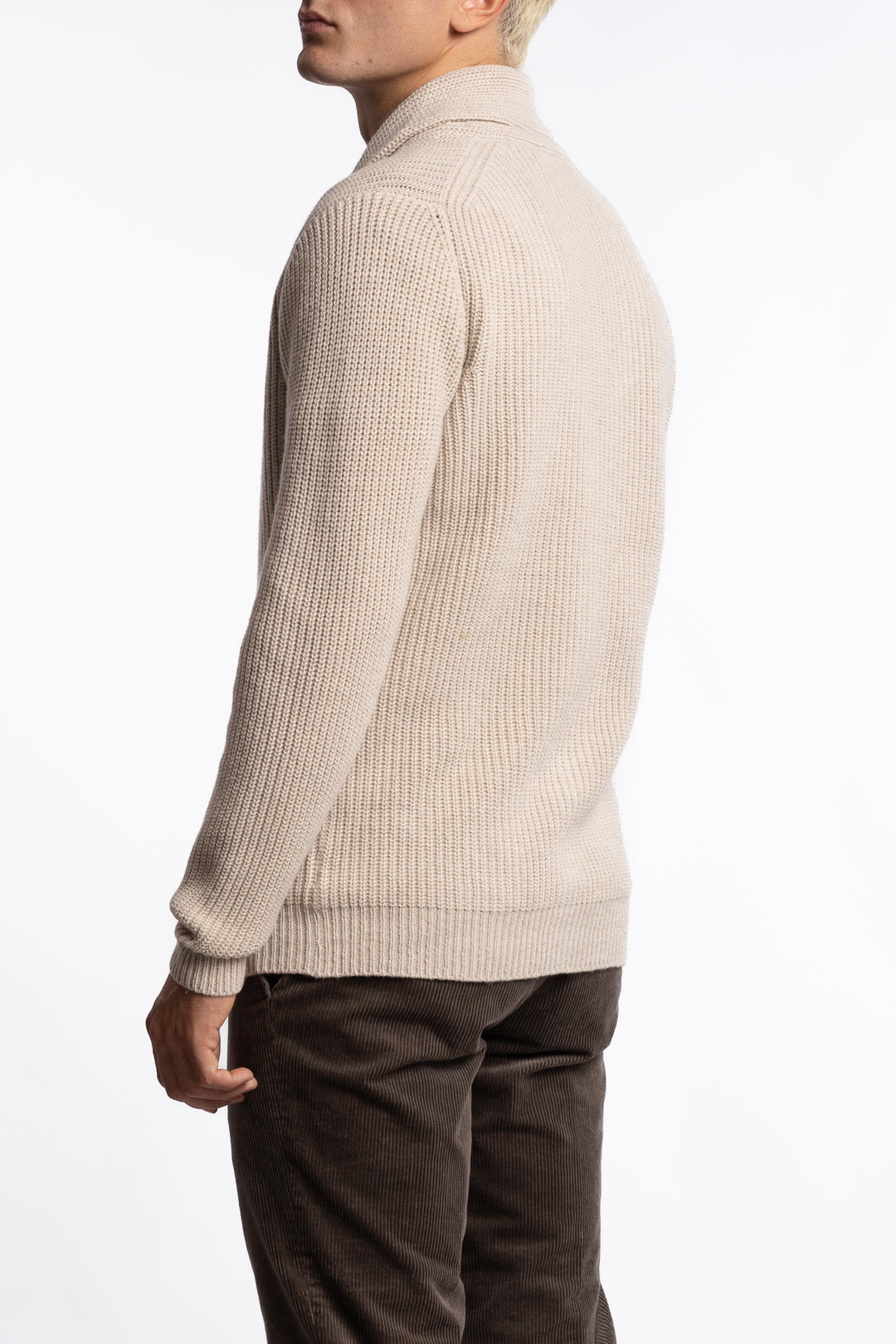 Shawl Collar Wool Cardigan Beige