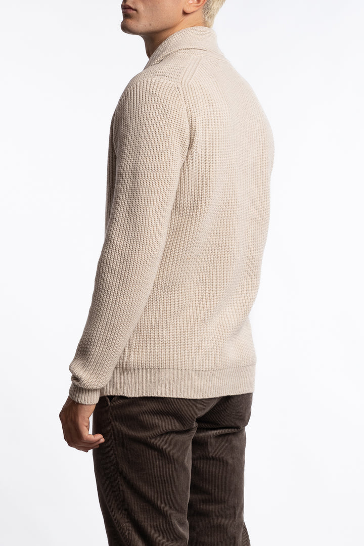 Shawl Collar Wool Cardigan Beige