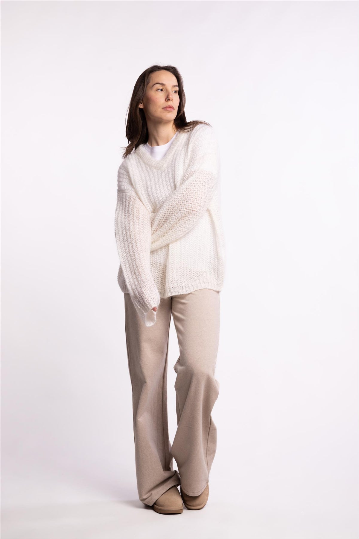 Boxy Mohair V Neck - Ecru