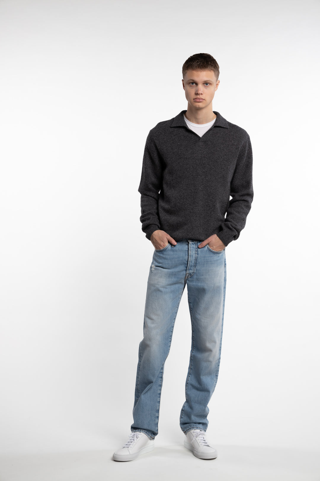 Karl Lambswool Polo Knit Dk. Grey