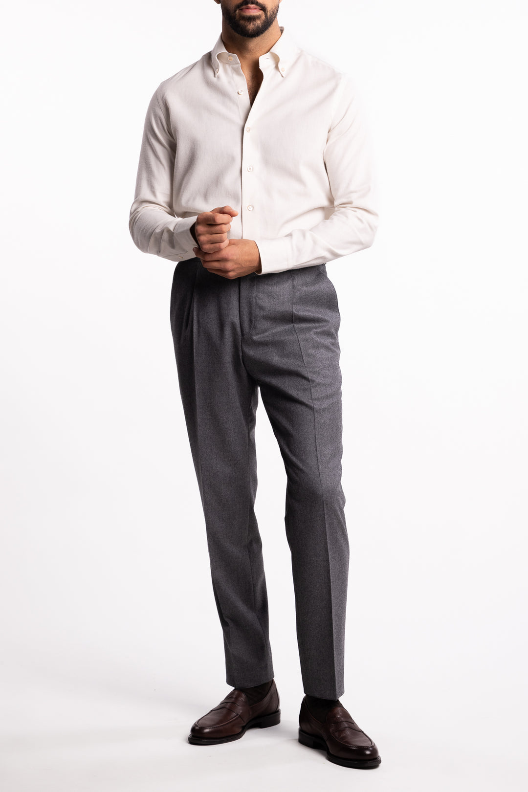 Button Down Flannel Shirt Off White