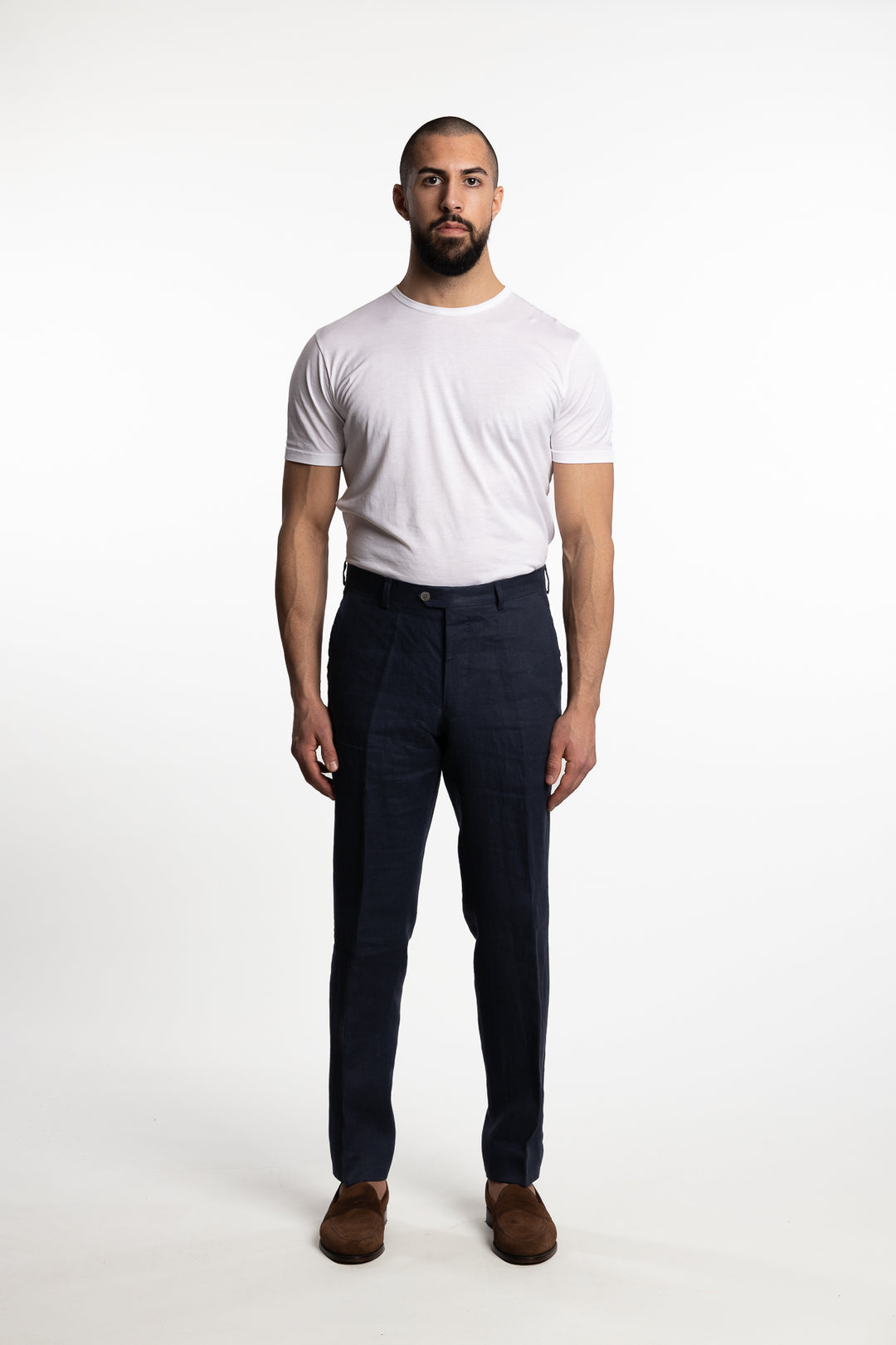 Denz Slim Fit Linen Trousers Navy