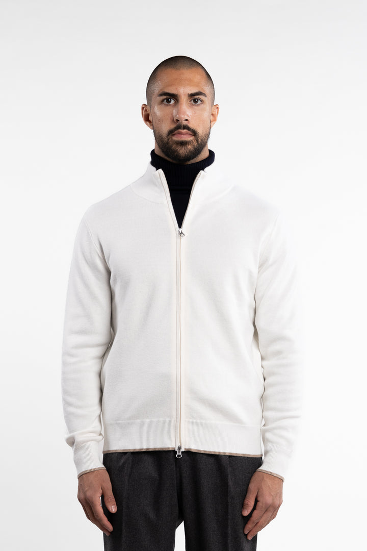 Nate Wool/Cotton Full-Zip Cardigan Off-White