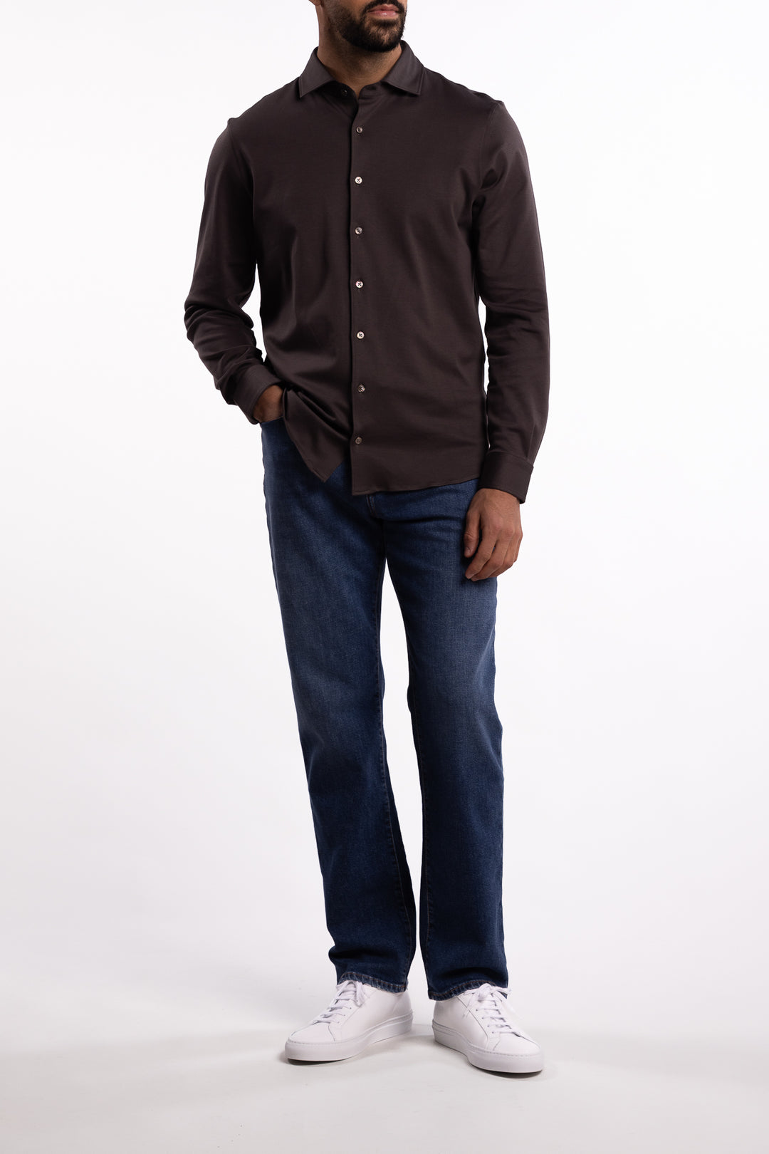 Cotton Stretch Shirt Brown