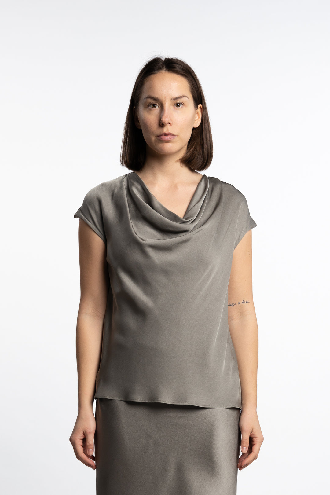 Zia silk top- Light military