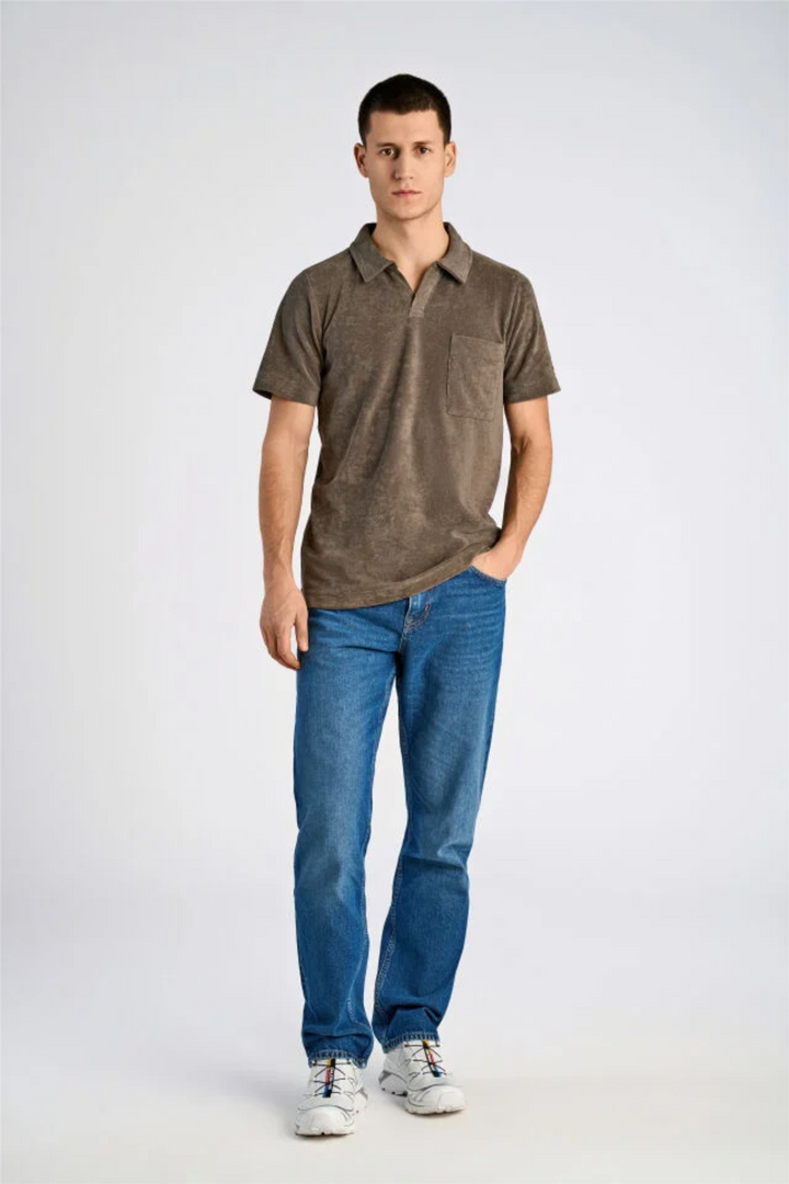 Towel V-Neck Polo S/S Dk Stone