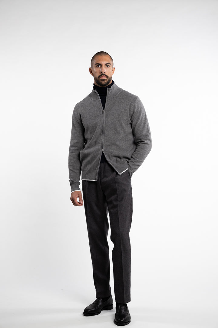 Nate Wool/Cotton Full-Zip Cardigan Grey