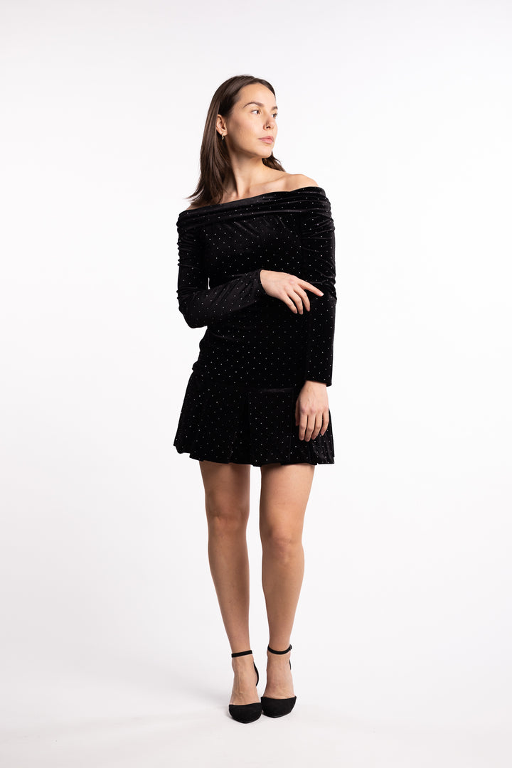 Colette Stud Velour Dress- Black