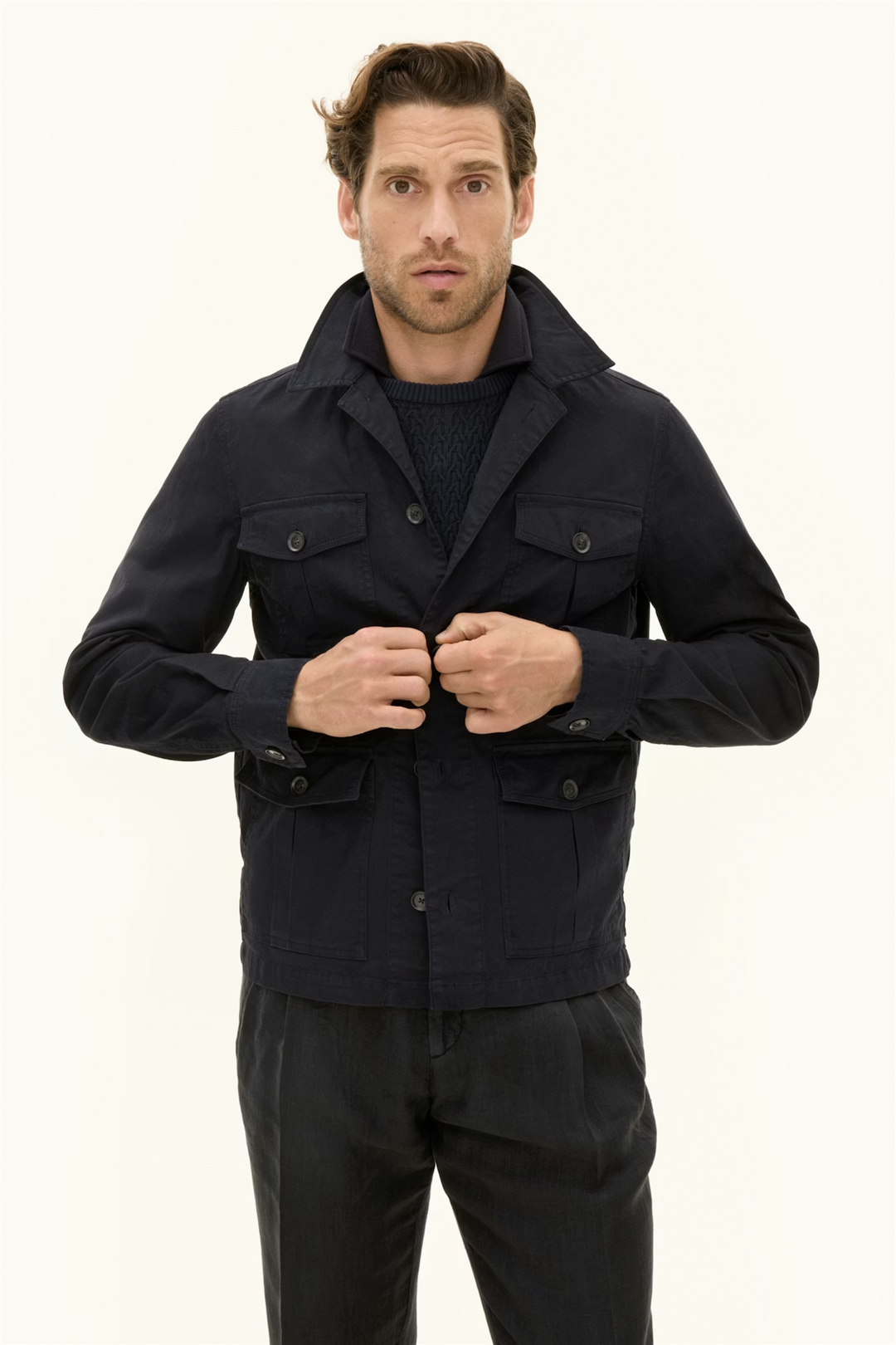 Regular Fit Safari Overshirt Bomullstwill Navy