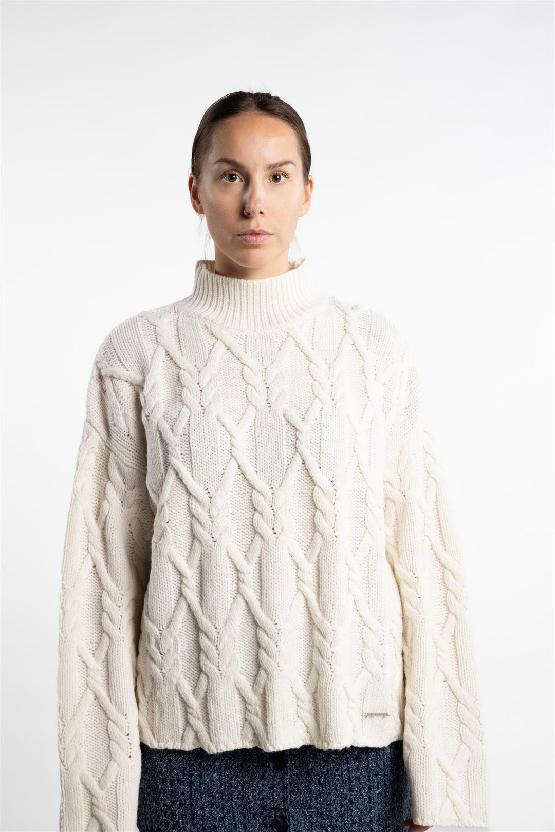 Chunky Cable Turtleneck- Ecru