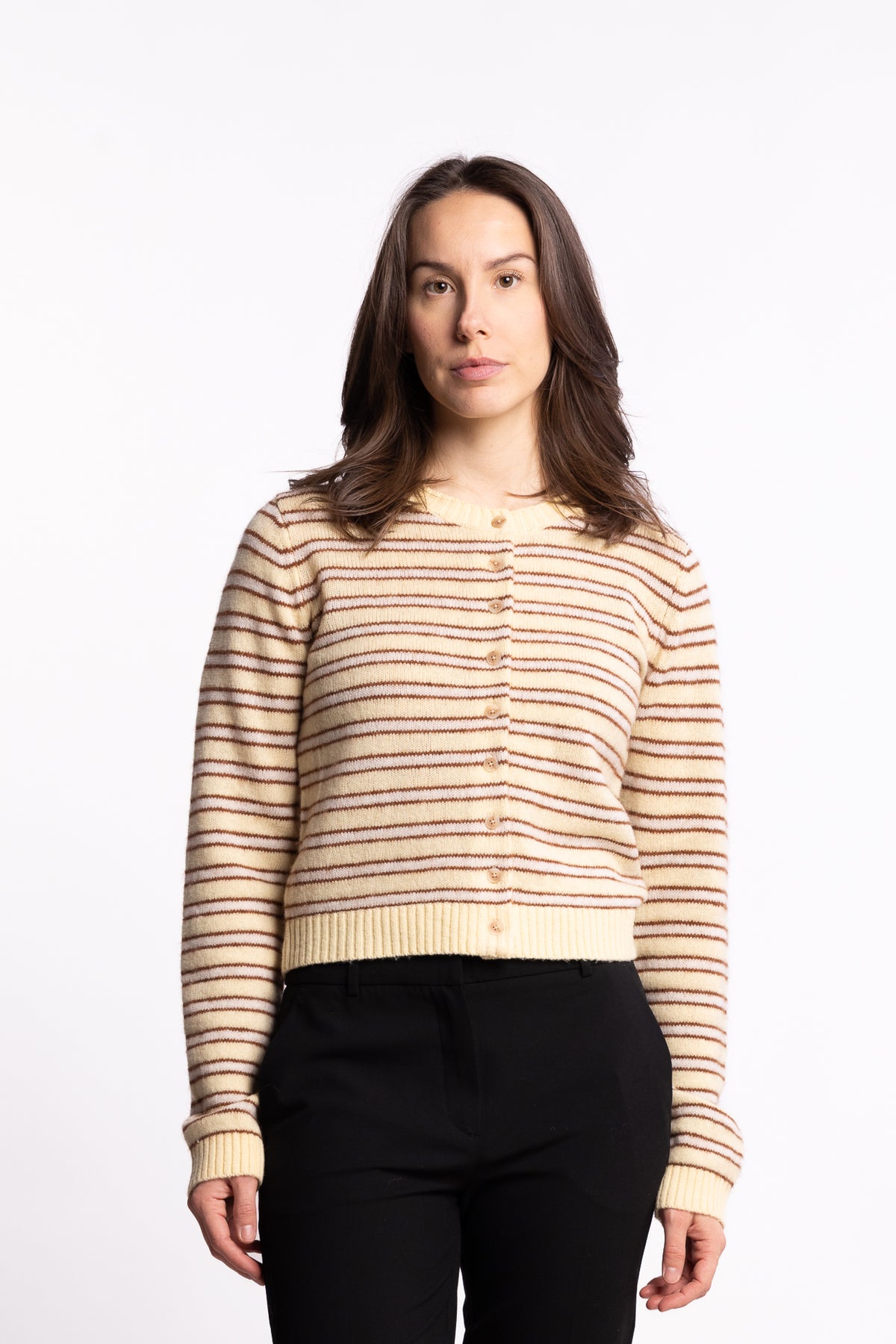 Stripe Wool Cardigan- Lt Yellow Stripe