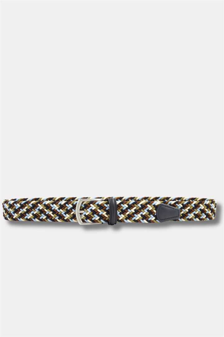 Classic Multi Colour Elastic Woven Belt Navy/Sky/Taupe/Cream 3,5 cm