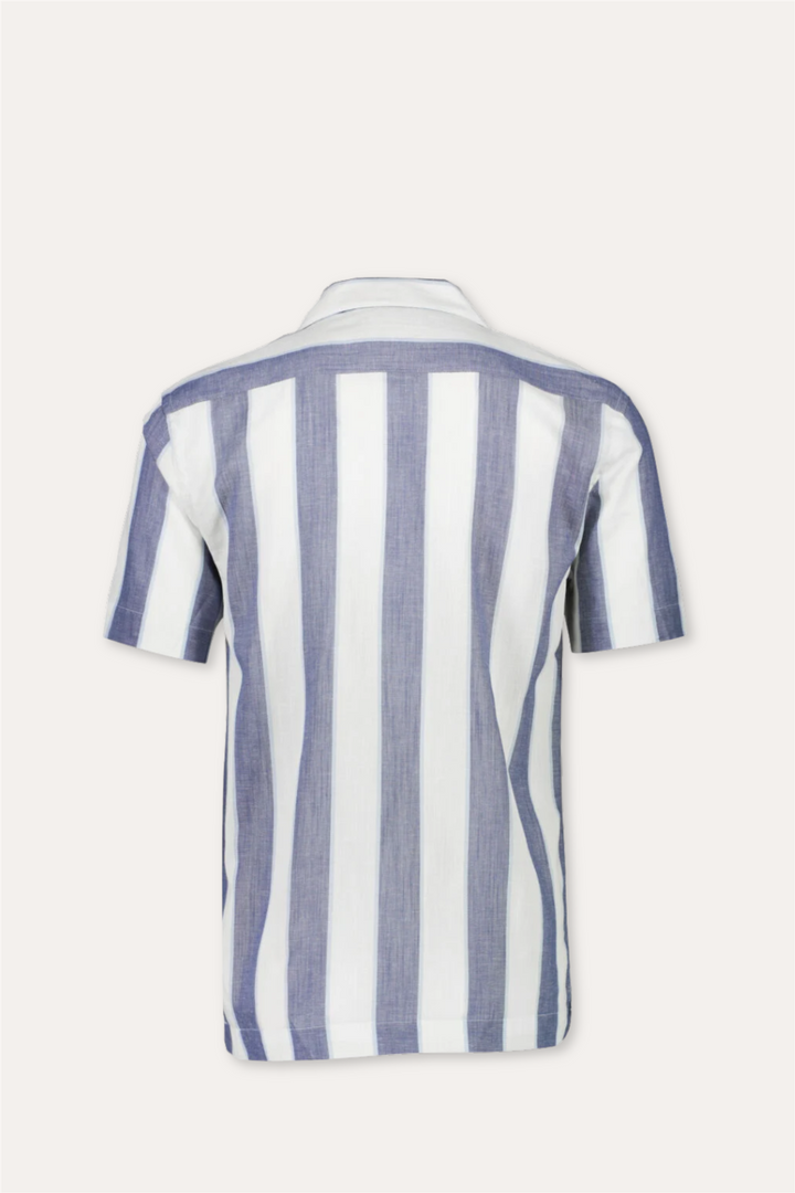 Striped Linen/Cotton Shirt S/S Dk Blue