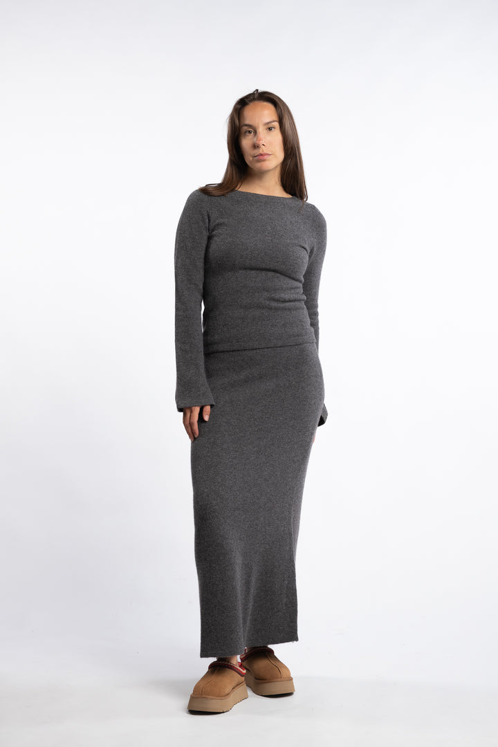 Jana Knit Skirt - Dark Grey Melange