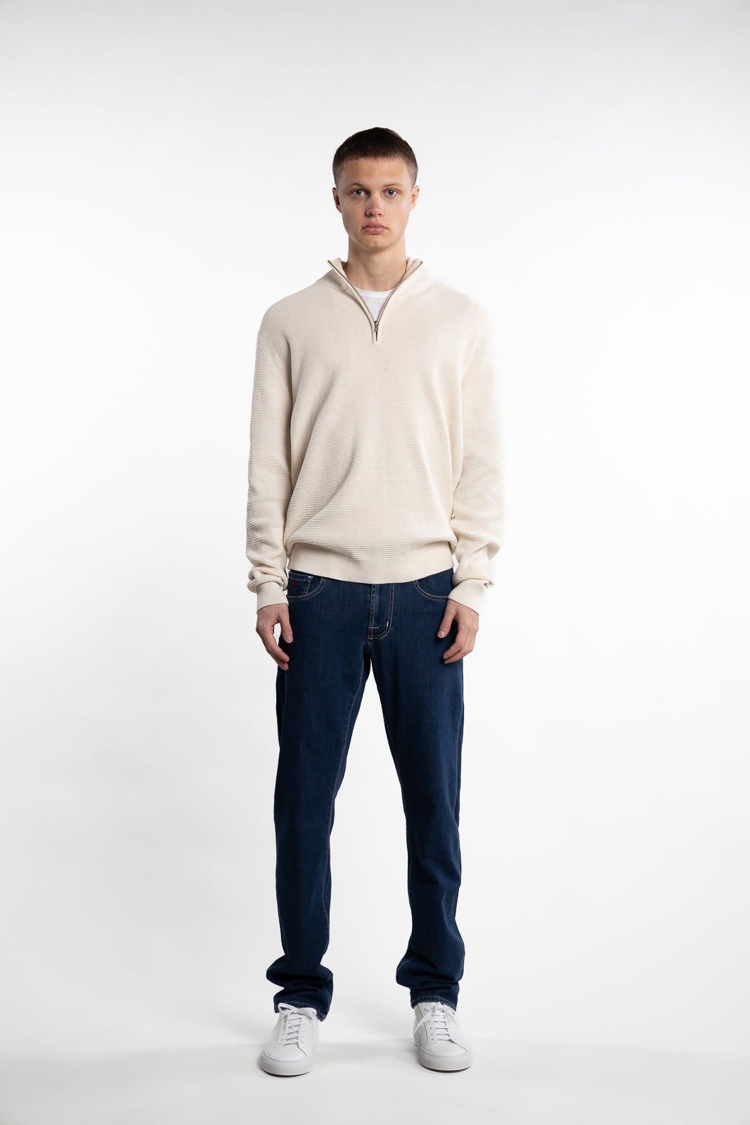 Oscar Half-Zip Knitted Jumper Ecru Melange