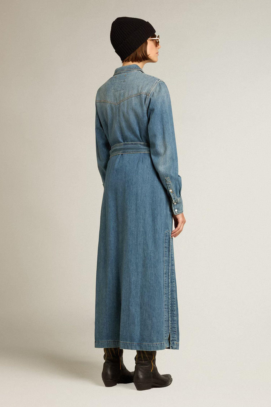 Shirt Dress With Belt- Washed Denim