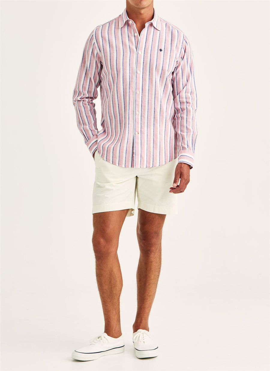 Douglas Classic Fit Linen Shirt Mix Stripe Pink