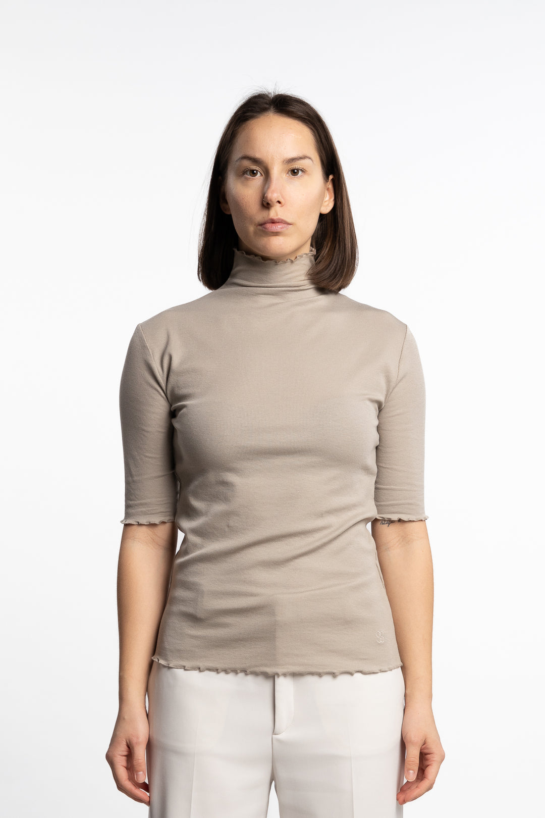 Rib Mock Neck Tee- Moss Grey