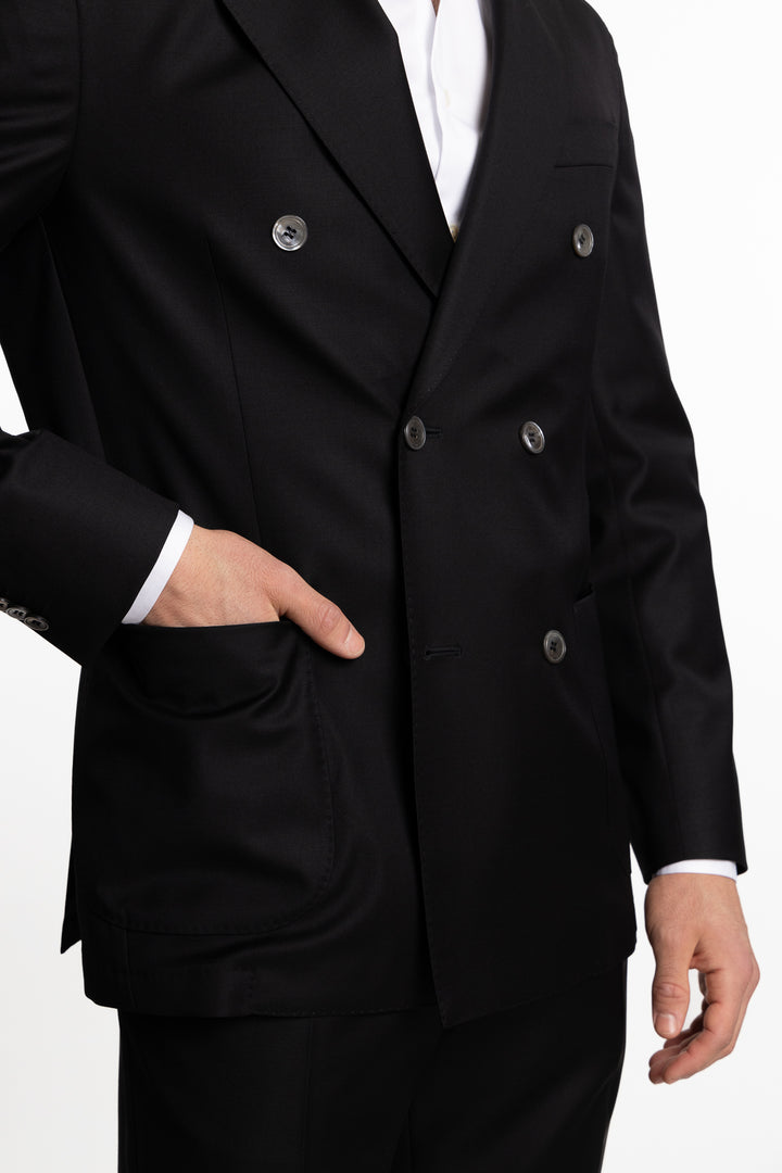 Vicenza Regular Fit Double Breasted Wool Blazer Black