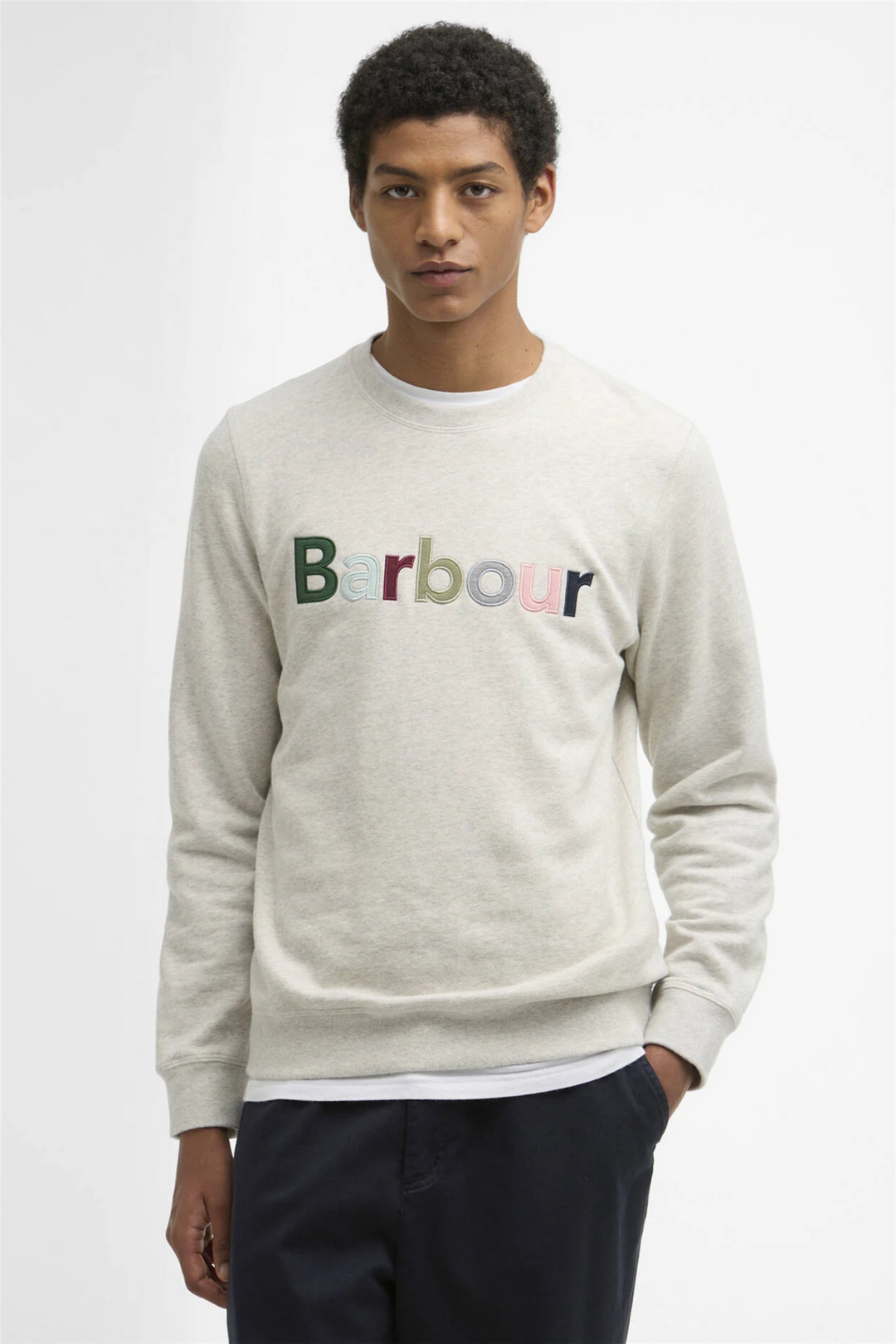 Pique Applique Crew Sweatshirt Ecru Marl