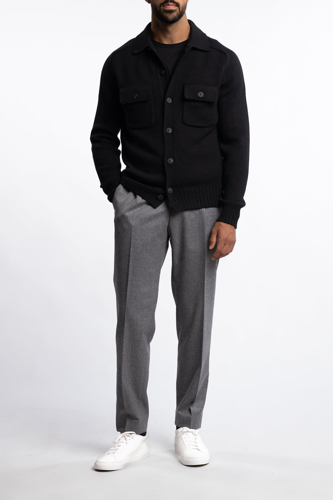 Super Geelong Jacket With Buttons And Shirt Collar Black
