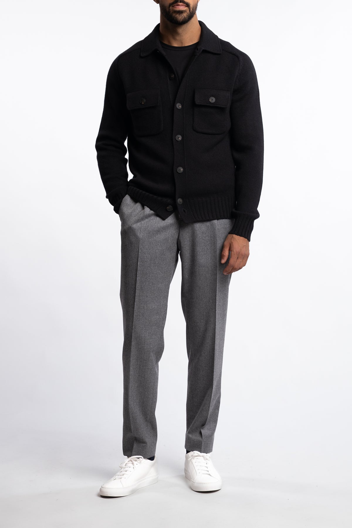 Super Geelong Jacket With Buttons And Shirt Collar Black