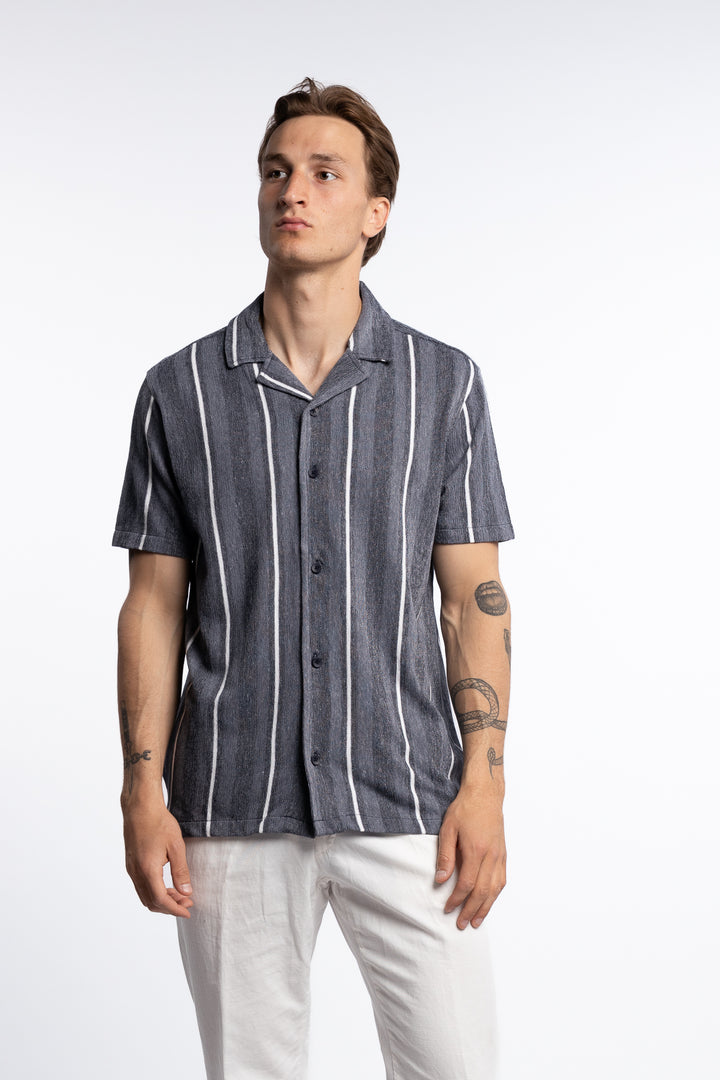 Knitted Resort Collar S/S Shirt Blue/Navy