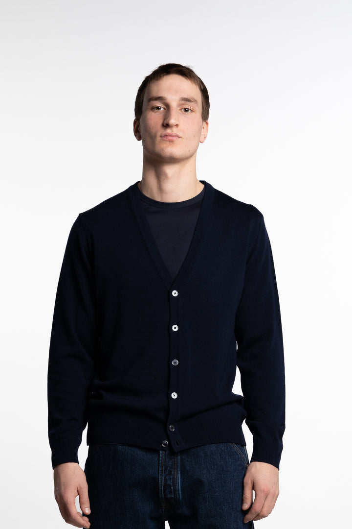 Merino Wool Cardigan Navy