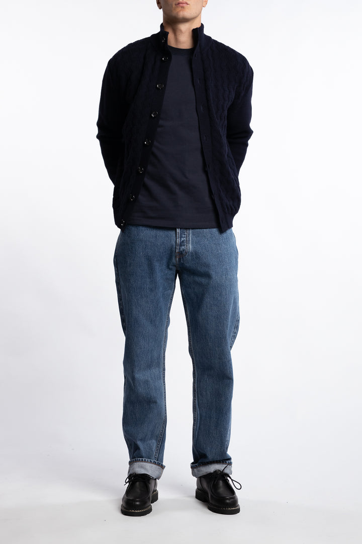 Cableknit Wool Cardigan Navy