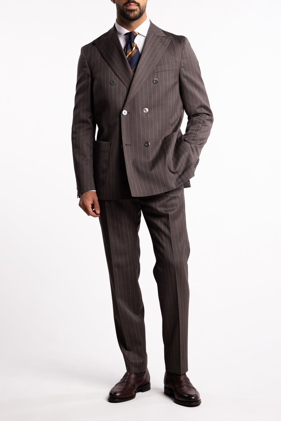 Prato Wool Trousers Brown Pinstripe