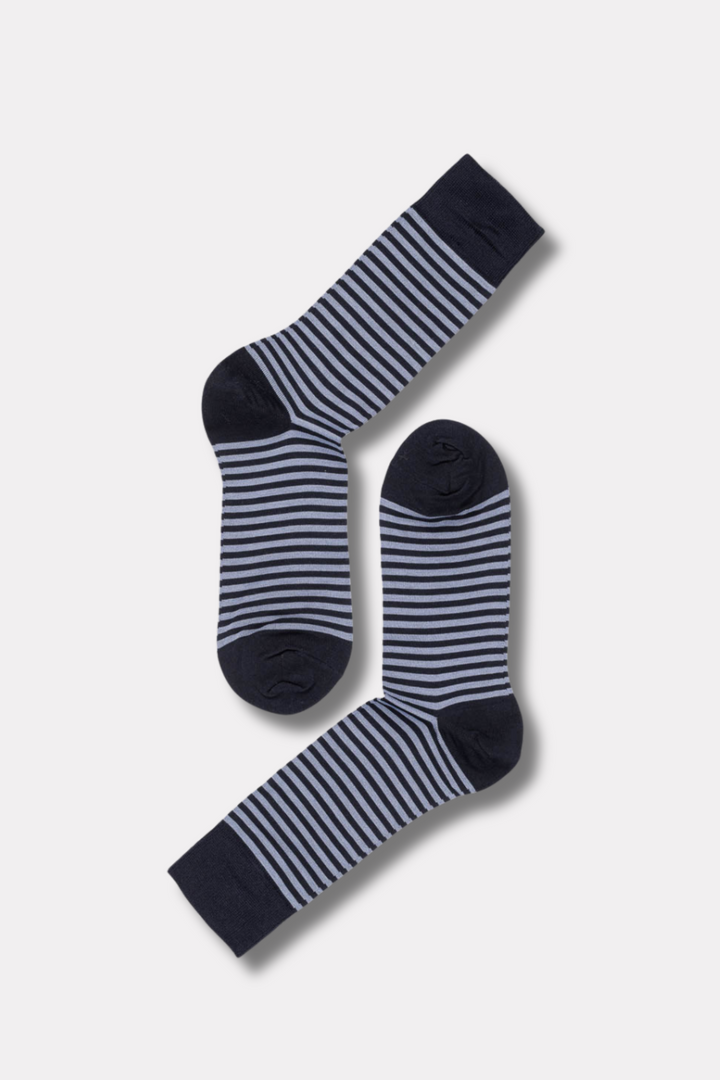 Mercerized Cotton Small Stripes Dark Blue/Light Blue