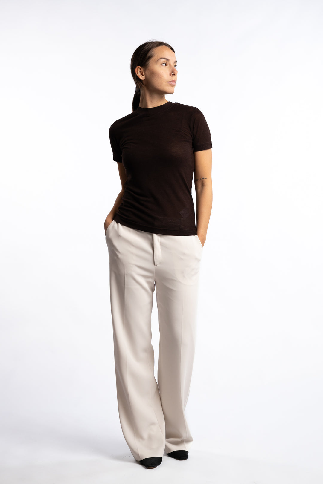 Lyocell Cashmere Tee- Brown