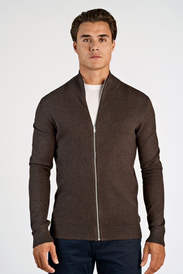 Ecovero Zip Cardigan Dark Brown Mel