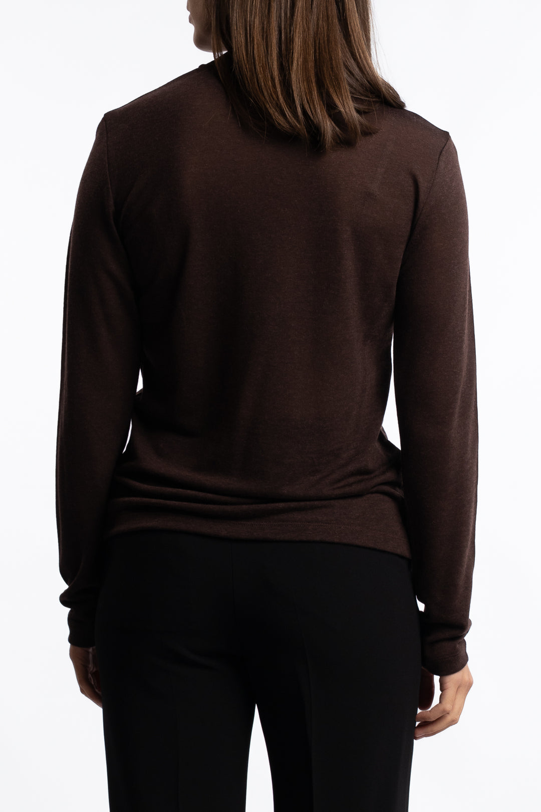 Lyocell Cashmere Mock Neck Top- Brown