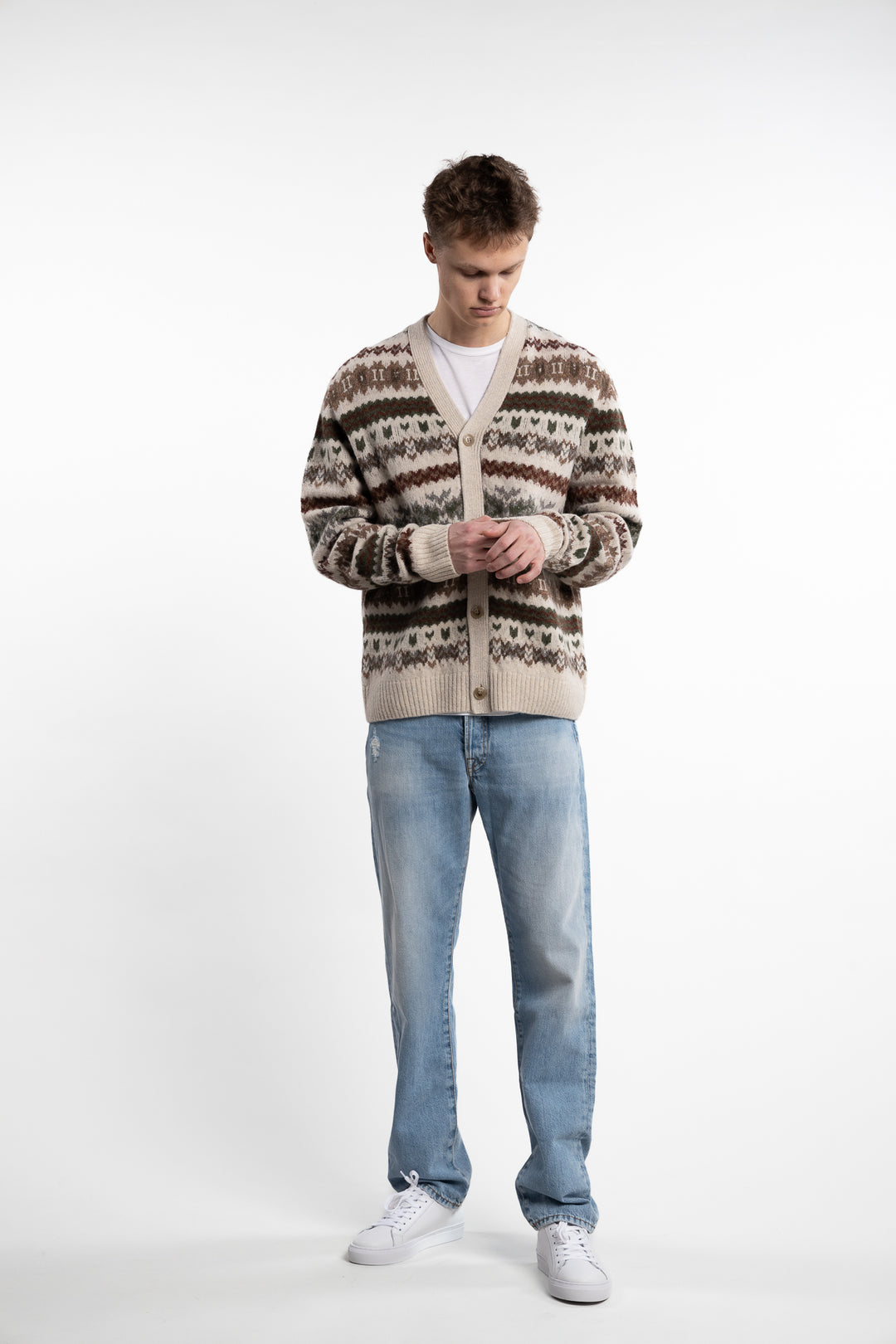 Hordur Fair Isle Cardigan Light Desert Sand