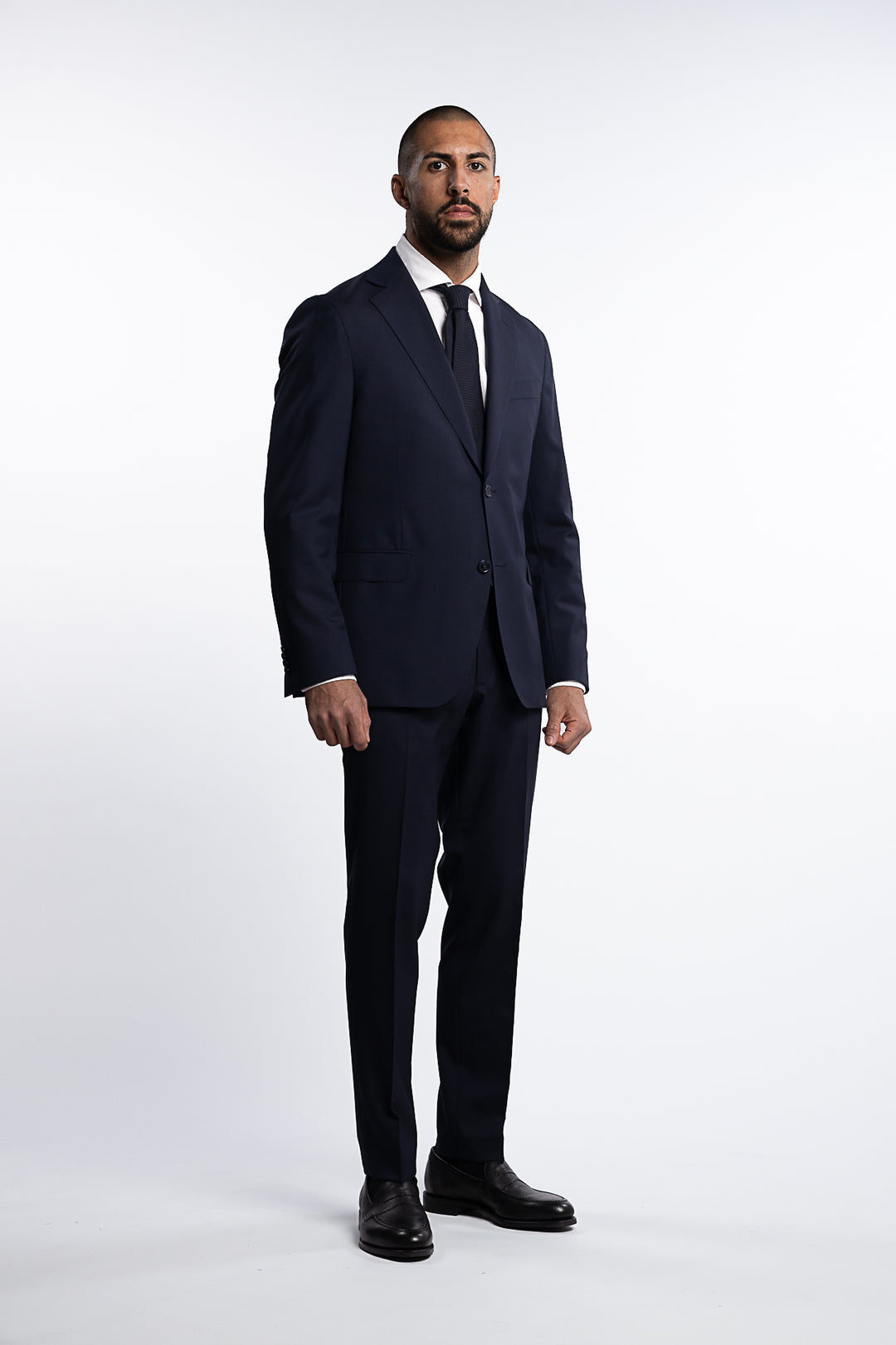 Denz Slim Fit Wool Trousers Navy