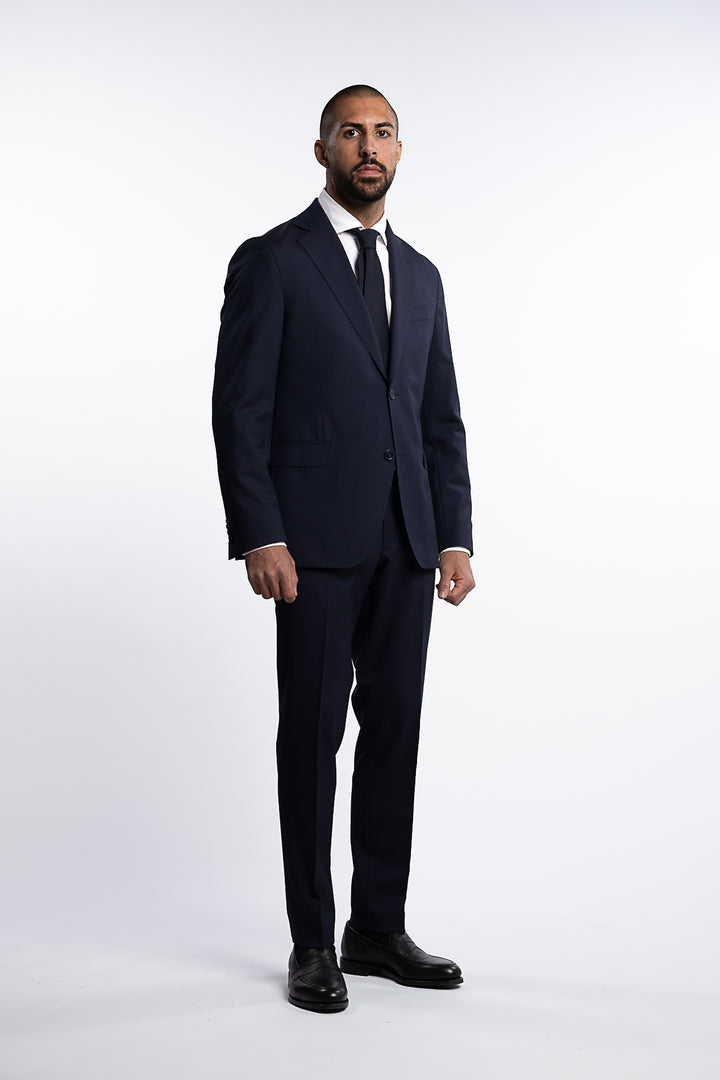 Denz Slim Fit Wool Trousers Navy