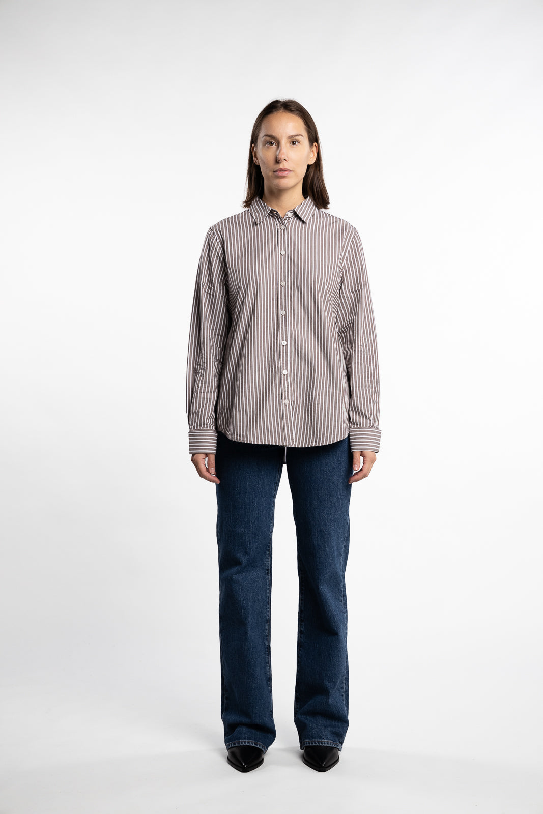 Fritila Shirt- Dark Taupe Stripe