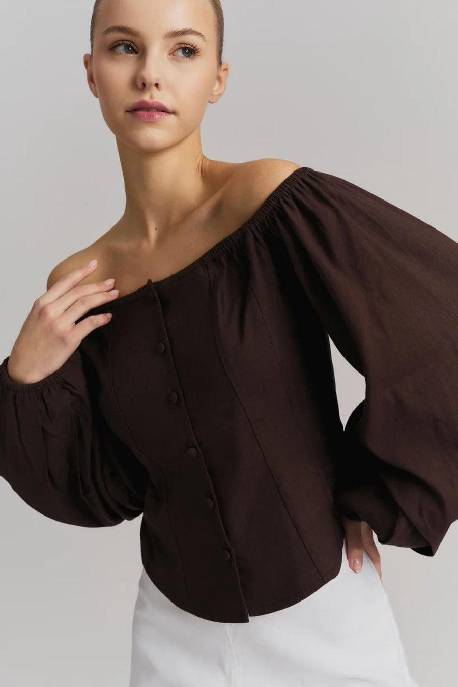 Luiza Stretch Linen Shirt- Dark brown